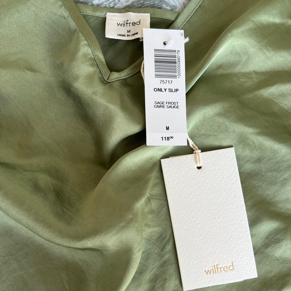 Aritzia Wilfred sage green satin-effect midi slip dress. Medium, NWT, never worn - Picture 4 of 4